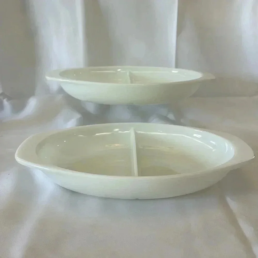 Vintage Pyrex White Milk Glass Divided Serving Casserole Dishes 1.5 Quart #1063